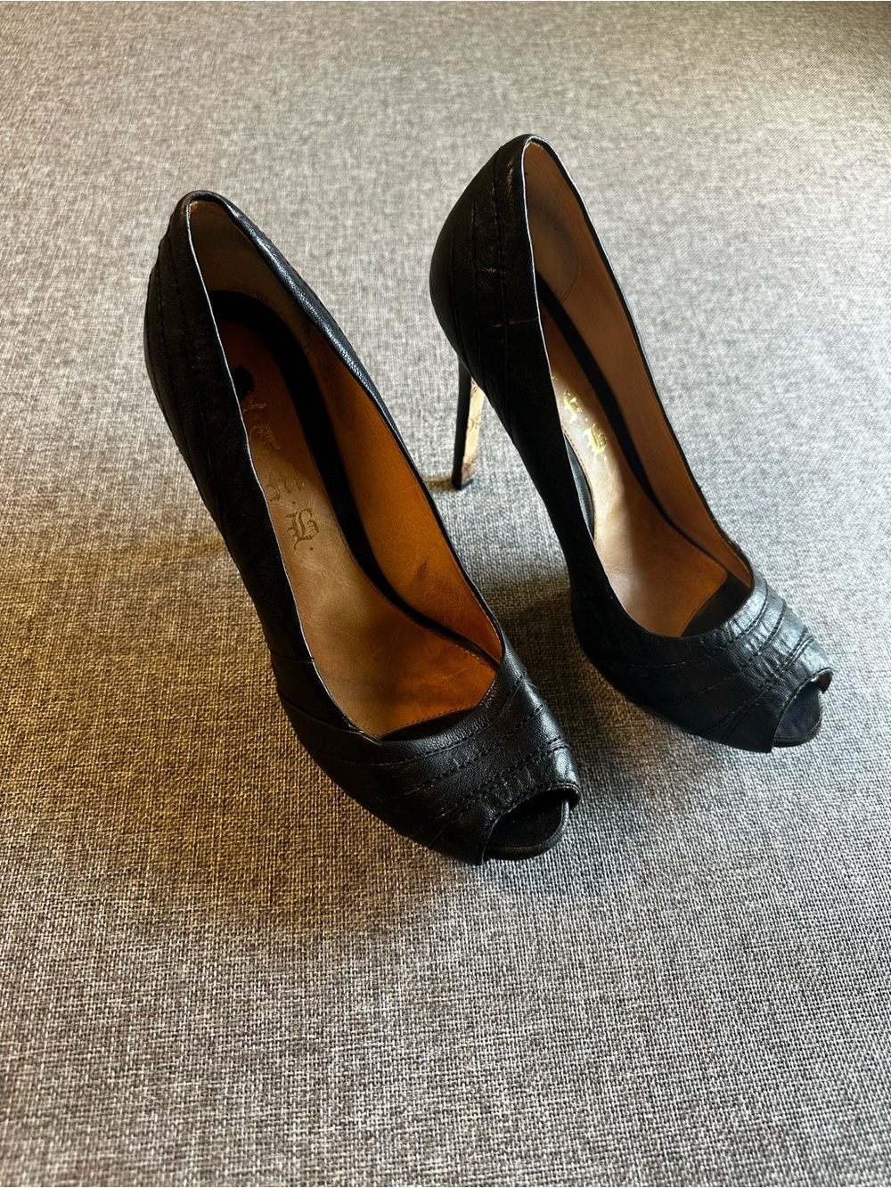 L.A.M.B. Black Peep-Toe Stiletto Heels